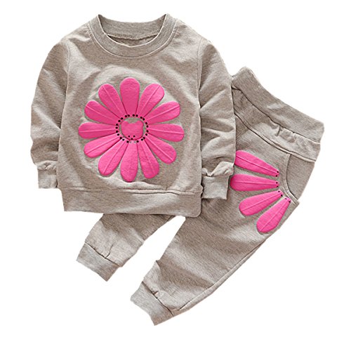 puseky Baby Girls Sunflower sudadera manga larga + pantalones conjunto de trajes de chándal (2-3 Años, Gris)