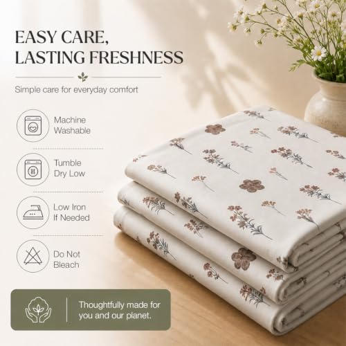 Image of HOMEMONDE King Size Elastic Bedsheet, 100% Pure Cotton Fitted Bedsheet With Two Pillow Covers |186 TC Soft & Breathable Floral Printed Bed Sheet | (78 x 72 Inches Up to 8-Inch Mattress, Prairie Charm)