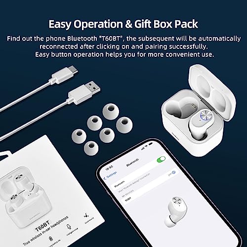 Image of Soundmagic T60BT True Wireless Headphones in Ear Bluetooth Earphones, Built-in Microphone HiFi Stereo Sports Earbuds Waterproof White