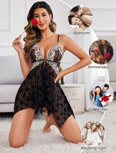 Image of Avidlove Women Lace Lingerie Front Closure Babydoll V Neck Nightwear Sexy Chemise Nightie