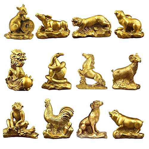 Feng Shui Chinese Zodiac Goat Figurine Golden Brass Lucky Sheep Statue Desktop Collectible Home Office Table Decor Gifts -- Addune (Goat/Sheep) #TOP5