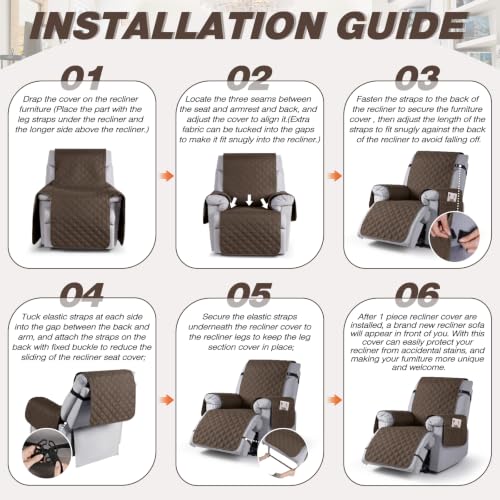 Image of TAOCOCO 100% Waterproof Recliner Chair Covers Reversible 25 inch, Brown