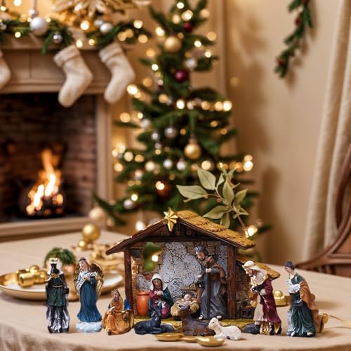 Crèche de Noël en résine pour table et bibliothèque de maison - 8
