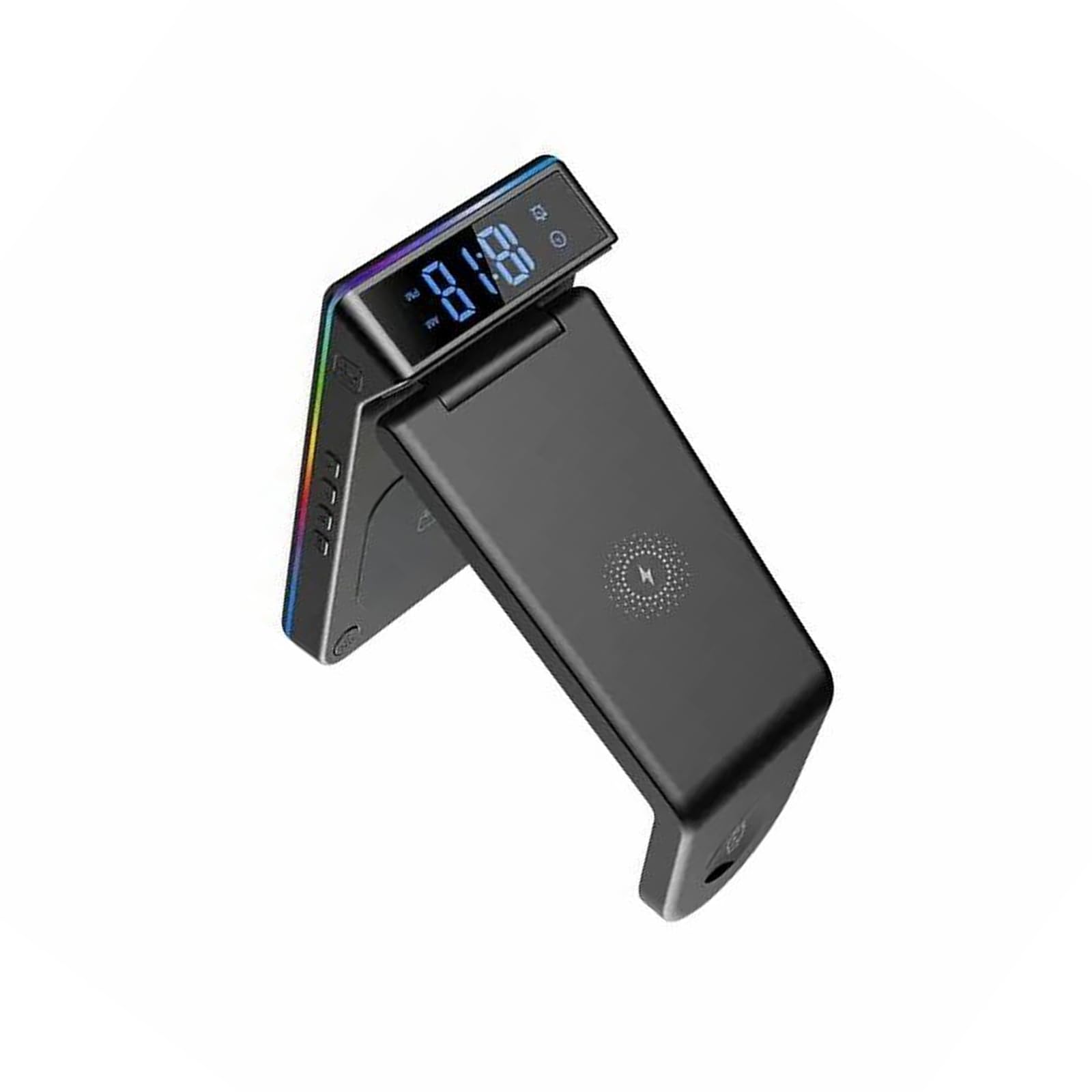Support de charge pour téléphone, montre, écouteurs, station de charge pliable sans fil avec veilleuse, horloge et alarme