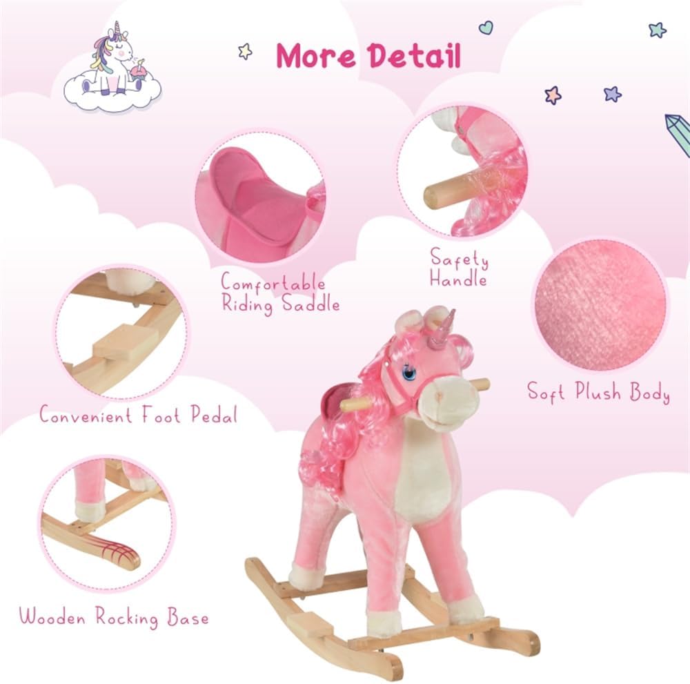 Plush Rocking Horse Toy with Realistic Motion, Soft Body, Gentle Sounds, and Sturdy Wooden Base for Indoor Play