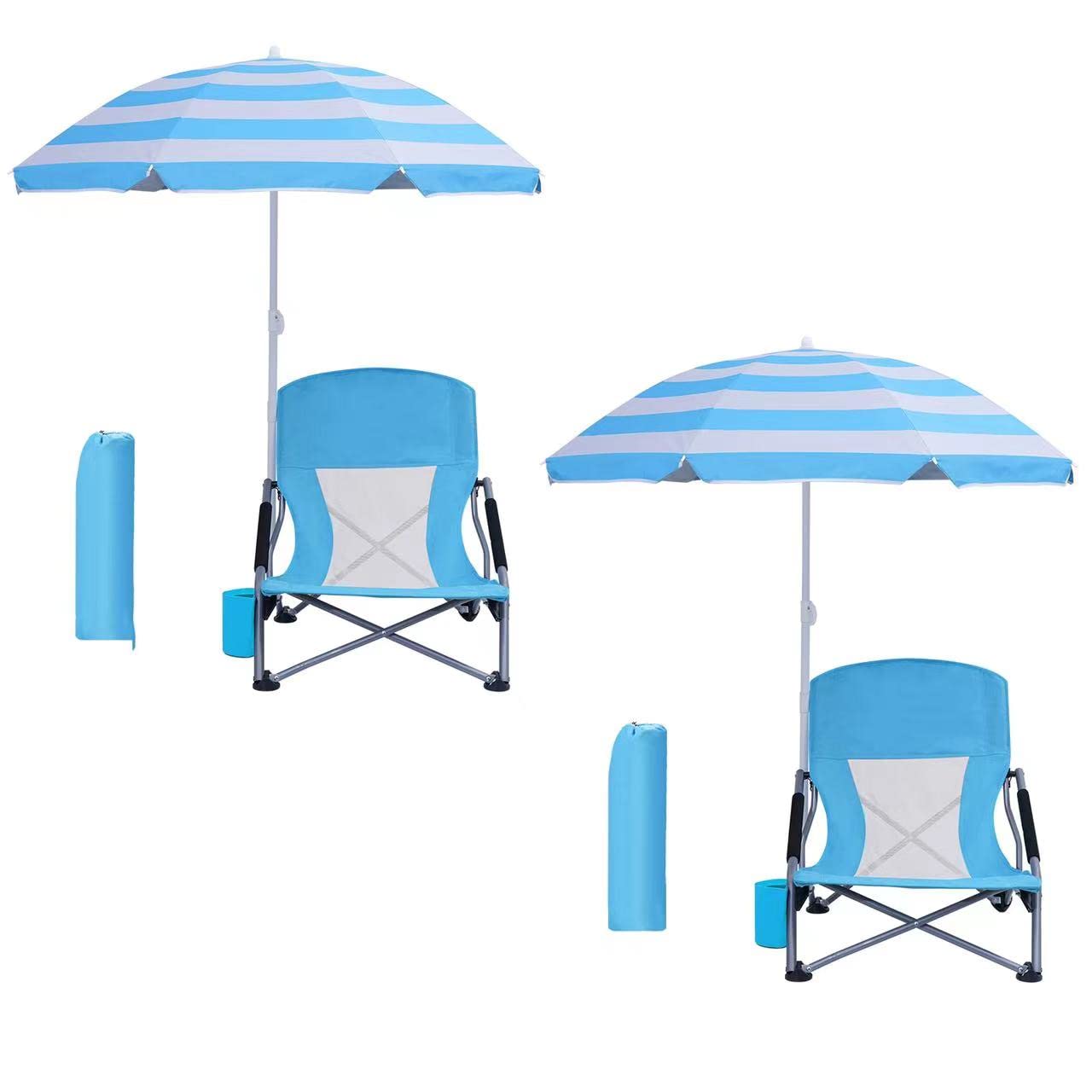 Funcode Beach Chair, Camping Chair for Adults with UPF 50+ Adjustable Umbrella.(Blue-2)