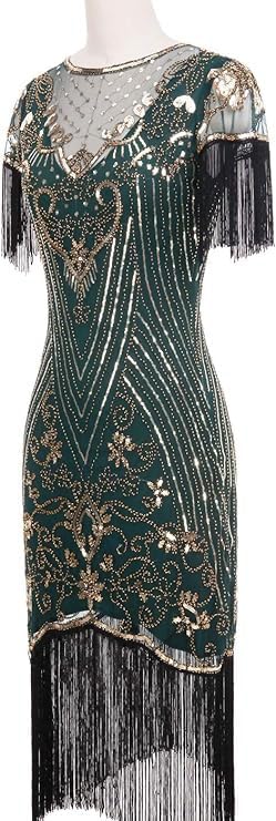 Image of 867 - Plus Size 1920s Vintage Fringed Sleeves Gatsby Sequin Tassels Hem Flapper Party Prom Cocktail Concert Dress