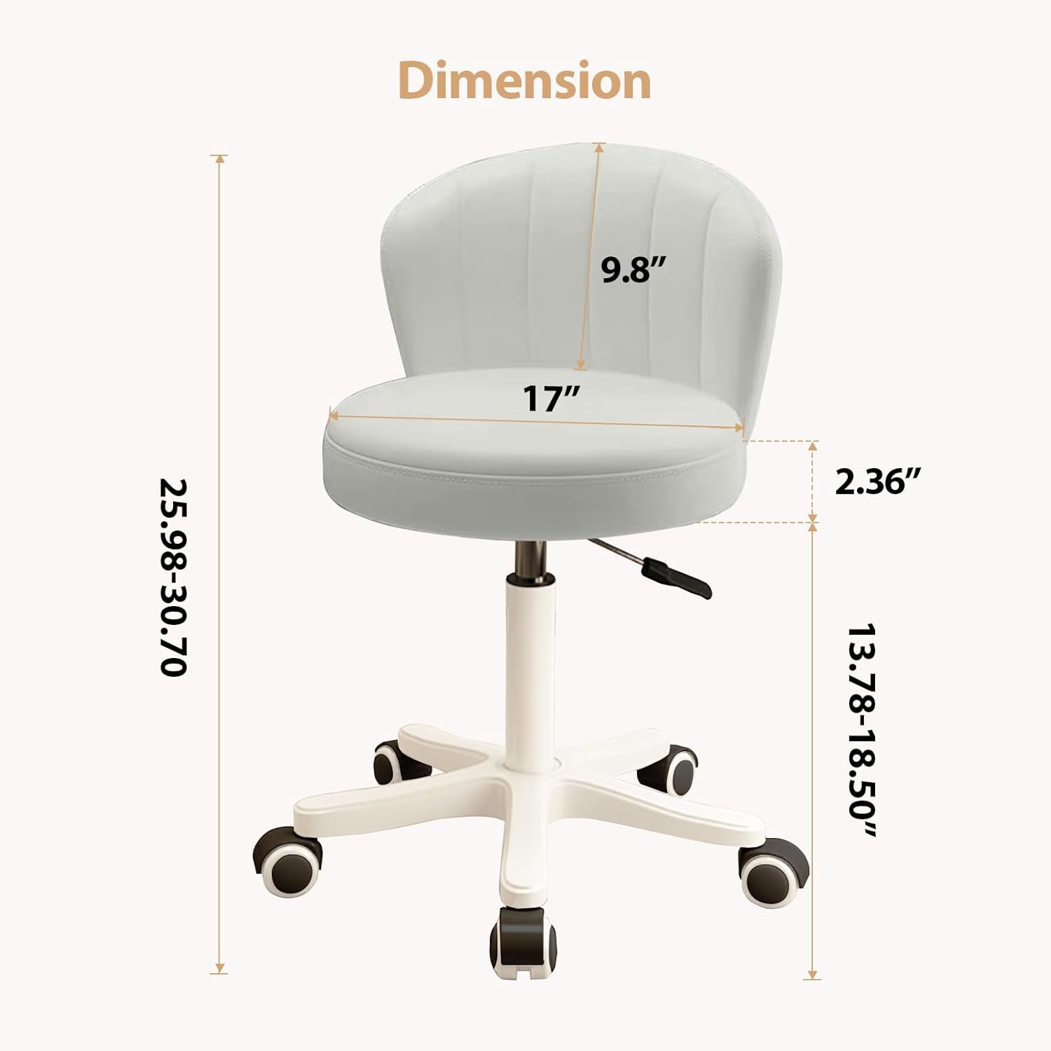 Small Desk Chair Round Rolling Chair with Back PU Leather Height Adjustable Swivel Vanity Work Computer Stool Chair for Home Office Bedroom