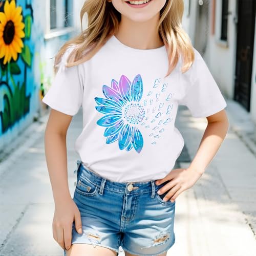 2025 Girls Cute Sunflower Graphic Tee Summer Shirts Crewneck Vintage Tshirt Short Sleeve Cotton Tunic Tops Blouses3