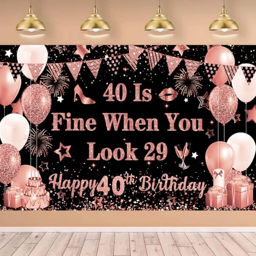 40th Birthday Decorations for Women 40 Is Fine When You Look 29 Banner Backdrop Party Decor Party Decor 40 Year Old Birthday Party Decorations