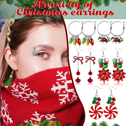 Natonhi 20 Pairs Christmas Earrings for Women, Stud Dangle Jewelry Gift Set | 15 Dangle Pairs, 5 Stud Pairs, Santa, Tree, Bell, Snowflake, Bow & Light Designs for Christmas Outfits, Parties & Xmas Gifts - image 4