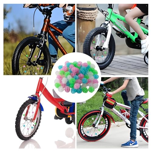 NovaPuff 144 Pcs Glow in The Dark Bike Spoke Beads, Colorful Plastic Round Bicycle Spokes Accessories, Noise Making Decorations for Adults