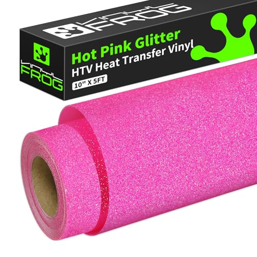 VINYL FROG Hot Pink Glitter HTV Vinyl 10 x5ft Glitter Heat Transfer Vinyl Roll Hot Pink Iron on Vinyl Sparkle Heat Press Vinyl for T-Shirt Designs