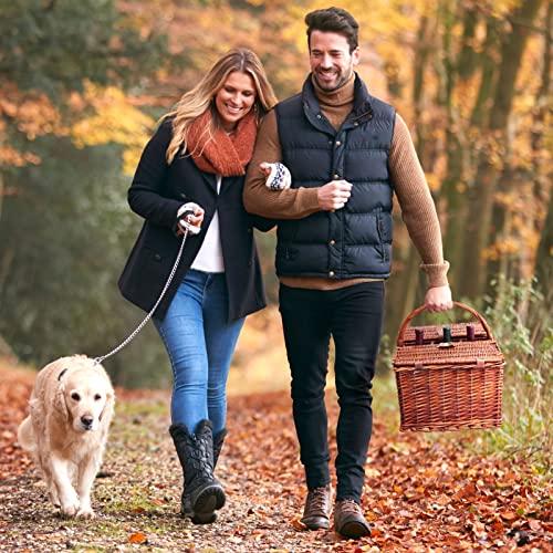 Juvale Picnic Basket for 4-21 x 10.3 x 14.5 in, Brown, Rustic - Wicker Picnic Basket Set with Insulated Cooler Bag, Ceramic Plates, Utensils & Wine Glasses