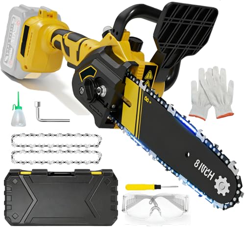 8 inch Mini Chainsaw Cordless Electric Chainsaw Cordless Compatible with Dewalt 18V 20V Battery Brushless Auto-Oiler Small Chain Saw with Chain for Wood Cutting Tree Pruning (Battery not Included)