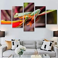 SIGNWIN 5 Panel Canvas Wall Art Amphibians Closeup Decorative Elements Frog Hallway Impressionism Multicolor for Home Decorations Ready to Hang - 60