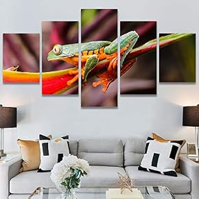 SIGNWIN 5 Panel Canvas Wall Art Amphibians Closeup...