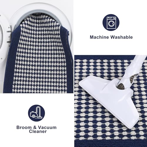 Ileading Kitchen Mat Sets 3 Piece Minimalist 3D Lattice Kitchen Floor Rugs with Non Slip Rubber Backing Machine Washable Farmhouse Runner Rugs for Laundry Hallway Doormat(Navy) by Ileading - Used condition - Image 5