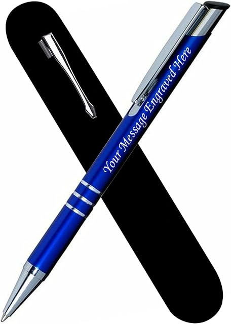 Paul Clover Personalised Engraved Blue Ink Ballpoint Pen with Medium Point - Refillable - Lacquered Aluminium Finish - Incl. Gift-Ready Velvet Pouch & Black Refill - Great Gift for Men, Women - Blue