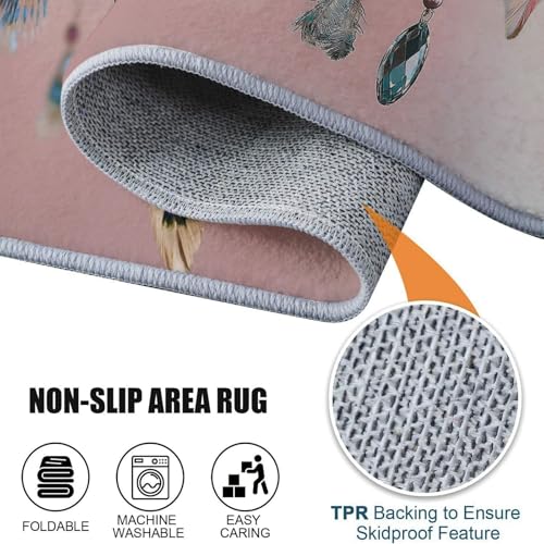 Tapis salon entrée interieur antidérapant motif plumes bohèmes tapis doux lavable