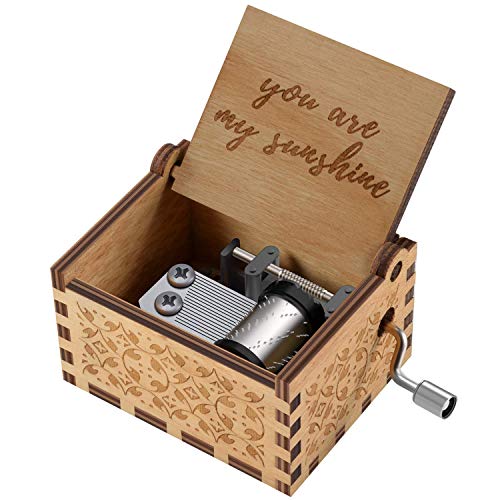 Sakruda Wooden Music Box You are My Sunshine for Daughter Son Wife Dad Friends,Hand Crank Wood Musical Box Laser Engraving Handmade Best Gifts for Kids Children on Birthday/Christmas/Valentineâ€™s Day