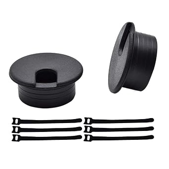 1-1/2 Inch 38mm Black Wire Grommets and Cable Ties Kit ABS Plastic Desk Hole Cover Cord Organizer for Computer Desk Cabinet 2pcs Desk Grommets + 6pcs Reusable Ties