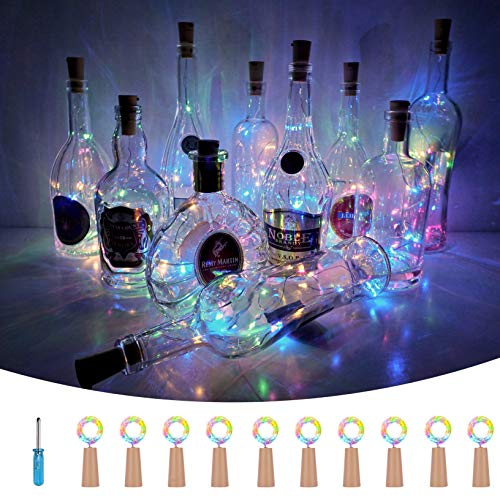Cork String Light for Wine Bottle, Battery Operated LED Cork Shape Silver Copper Wire Colorful Fairy Mini String Lights for DIY Christmas Halloween Wedding Party Deco,10 Pack (4 Colors)