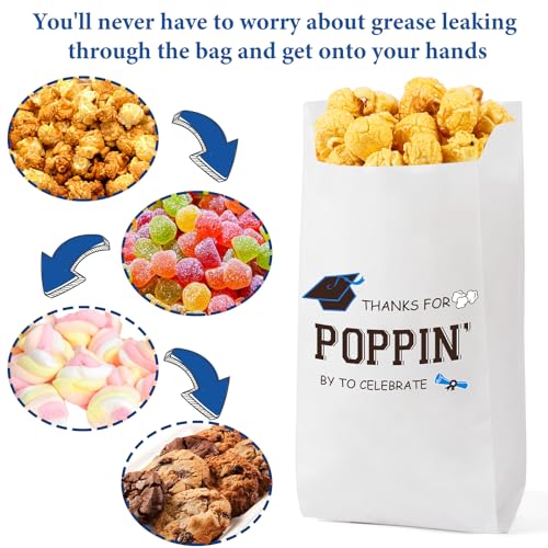 Image of DECYOOL 150Pcs Graduation Popcorn Bags Class of 2025 Popcorn Bags Graduation Party Treat Snack Goodie Cookie Bags Grease Paper Individual Servings for Graduation