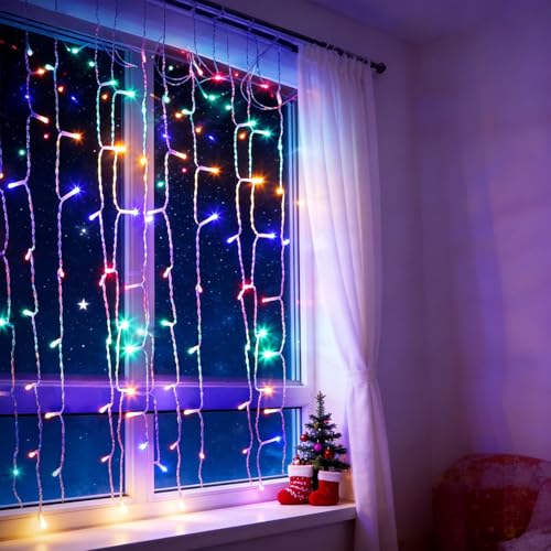 Aigostar Lichterkette Vorhang 3AA Batterie, Lichtervorhang Innen 1x1m...