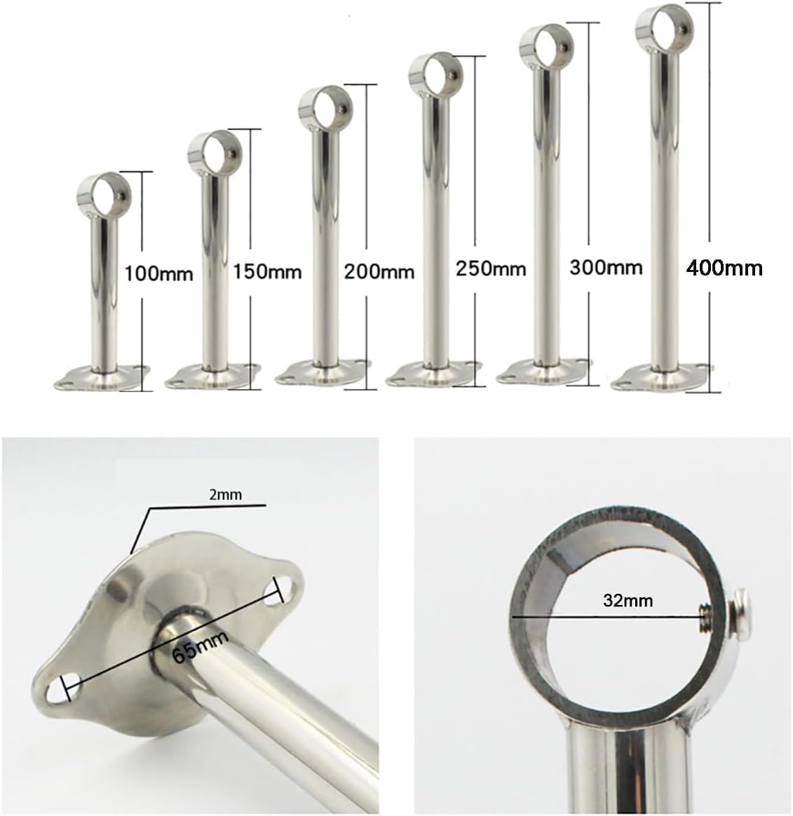 Pipe Bracket Flange Ceiling Bracket Mount Rod Bracket Support Stainless Steel Closet Pipe Bracket, Wall Mount Shower Curtain Hanging Rod Pipe Rod Flange Socket, Shower Curtain Hardware 4 Pack