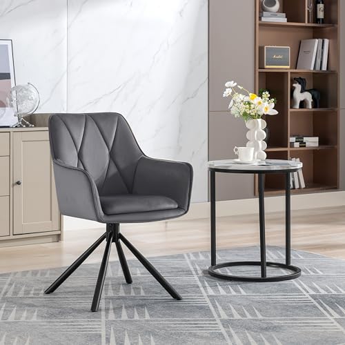 Lestarain Esszimmerstühle drehbar 4er Set, für Schlafzimmer Küche Wohnzimmer, Küchenstühle gepolstert mit Armlehnen Rückenlehne, Metallbeinen, Samt, Dunkelgrau – Bild 5