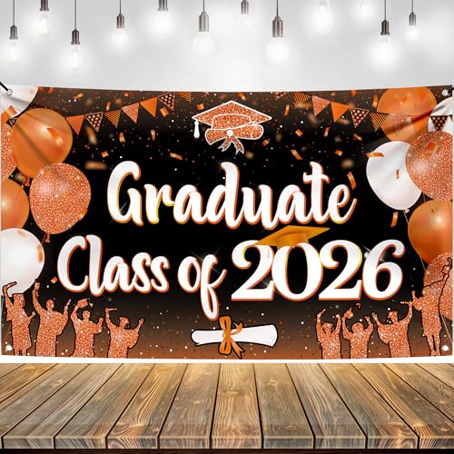 Image of KatchOn, Graduate Class of 2026 Graduation Banner - XtraLarge 72x44 Inch | Orange Graduation Backdrop 2026 for 2026 Graduation Party Decorations Orange and Black | Graduation Decorations Class of 2026