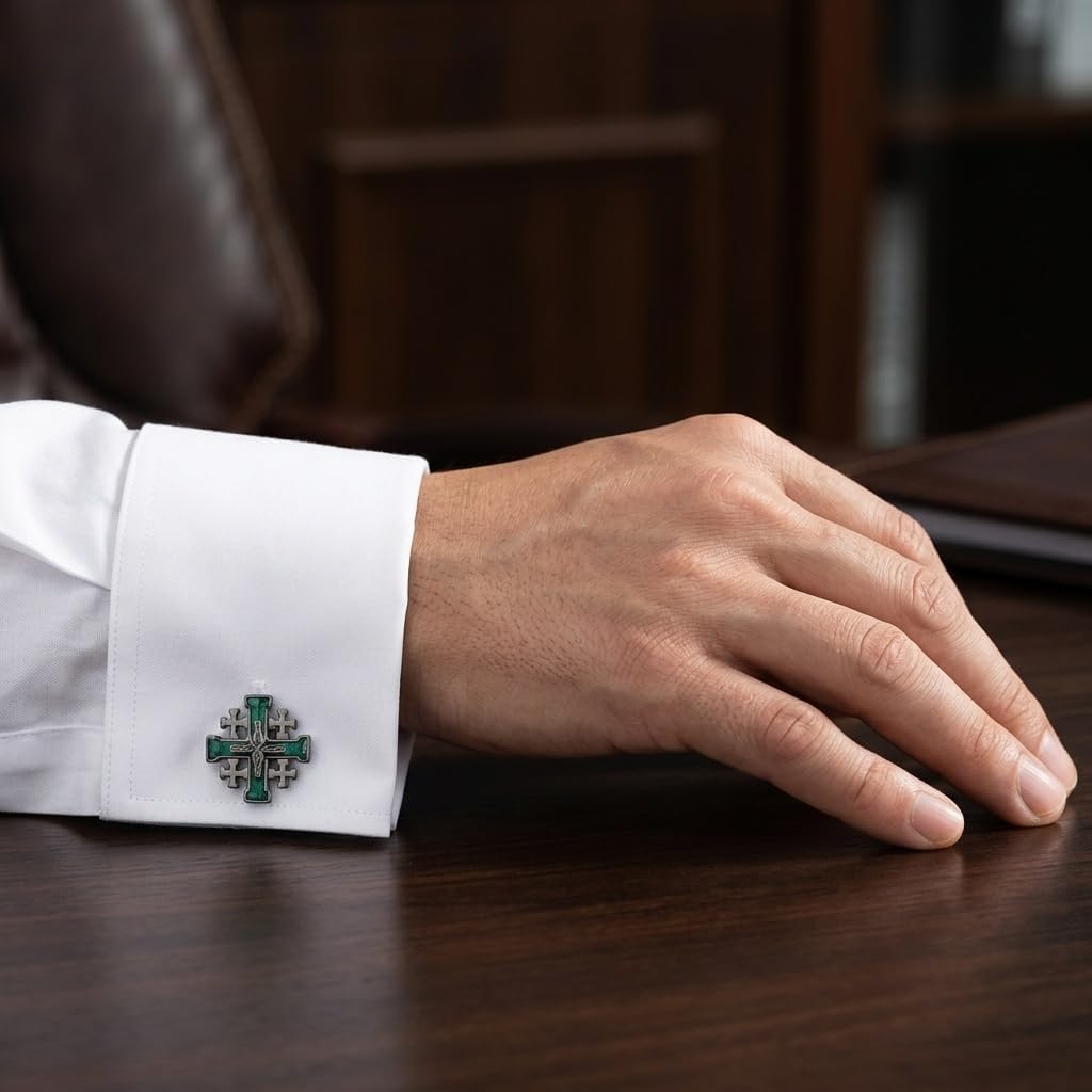 Cuff Links Sterling Silver Black Jerusalem Cross Cufflinks Religion Jewelry for Men