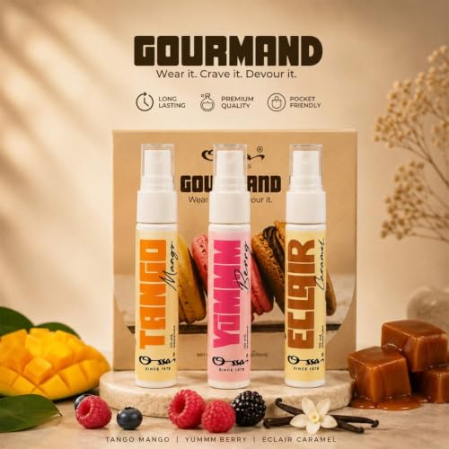 Image of OSSA Gourmand Parfum Miniature Set for Men & Women, 30ML (3 x 10ML) | Mango, Berry & Caramel Fragrances | Long Lasting Unisex Perfume Gift Set | Premium Travel Size Parfum Collection