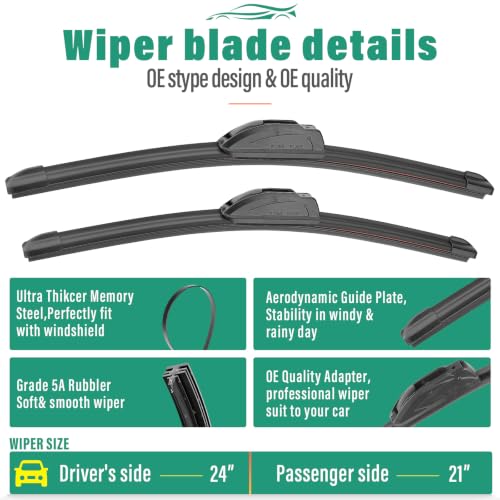 Image of Windshield Wiper Blades Replacement for Lexus RX300 Honda Odyssey 1999-2004 | Fits Lexus RX 300 1999-2003 & Honda Odyssey 1999-2004, 24 inch+21 inch Front & 16 inch Rear 3-Piece Set, Streak-Free, OEM Quality