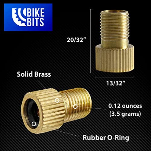 Brass Presta Valve Adapter with Black Presta Valve Caps - Convert Presta to Schrader (8 Pack)