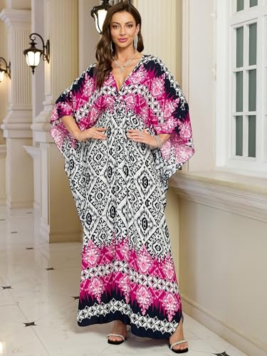 Image of KEYLORTING Plus Size Kaftan Dress Women, African Moo Moo Print Caftan, Batwing Dress, Beach Cover Up for Party and Loungewear