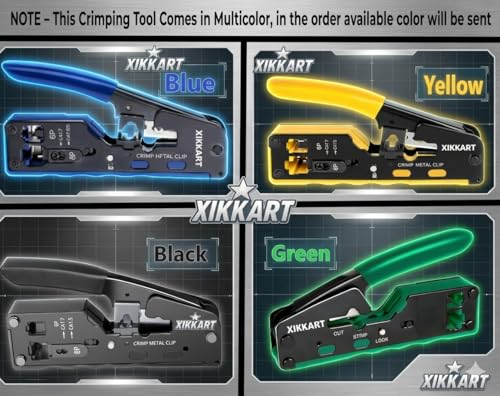 Image of XIKKART RJ45 Crimping Tool Kit | Pass Through Ethernet Crimper for Cat7, Cat6, Cat5 | Network Cable Crimping Tool with 20PCS Cat6 Connectors + 20PCS Boots | RJ11 RJ45 Cable Tester With 9V Battery