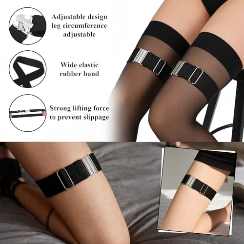 InnoHHustle 2 PCS Plus Size Thigh Garter Belt, Women’s Garter Belts Adjustable High Elastic Garters Belts Gothic Leg Harness Belt Adjustable Stockings Garters with Buckle for Thigh High Socks (Black) - Thumbnail 3