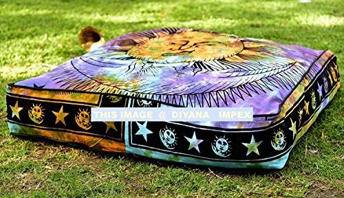 DIYANA IMPEX Sun & Moon Tie Dye Square Floor Pillow Large Ottoman Pouf Cover, Hippie Indian Seating Daybed Throw Sofa Cushion Cover Outdoor Dog Bed 35″ X 35″
