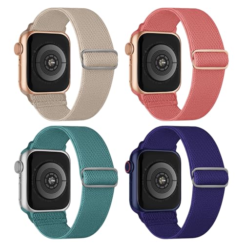 Image of 4 Pack Stretchy Solo Loop Compatible with Apple Watch Bands 38mm 40mm 41mm 42mm 44mm 45mm 46mm 49mm Women Men, Sport Nylon Elastic Straps Wristbands for iWatch Series 11 10 9 8 7 6 5 4 11 Ultra /SE 3 2