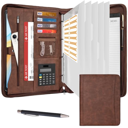 Leathario Portfolio A4 Porte-documents, avec à 4 Anneaux, Organiseur de Conférence, Carnet...