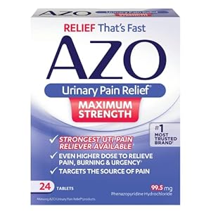 AZO Urinary Pain Relief Maximum Strength, Fast relief of UTI Pain, Burning & Urgency, Targets Source of Pain, #1 Most Trusted Brand, 24 Tablets