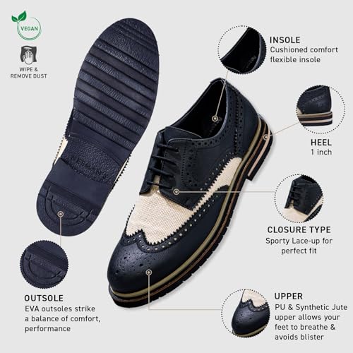 Image of Neeman's Jute Dress Oxfords for Men | Eco-Friendly Brogue Detailing with Cushioned Sole & Modern Heel | Classic Formal Shoes
