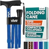 Vive Folding Cane - Foldable Walking Cane for Men, Women - Fold-up, Collapsible, Lightweight, Adjustable, Portable Hand Walking Stick - Balancing Mobility Aid - Sleek, Comfortable