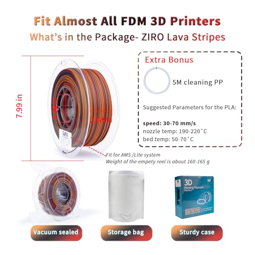 Image of ZIRO Matte PLA Filament, Magic Dynamic Color Changing Filament 1.75mm, Fast Color Change Matte PLA Stripes Series, Fit Most FDM 3D Printer, 1KG Spool (No Shine), Lava Stripes