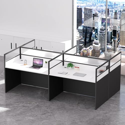 Nykto Office Cubicle Workstation, Office Cubicle Desk, Cubicles Desk with Privacy Panels, Offices Cubicles Workstations with Desks Cable Grommet, for Home/Offices Commercial, 4-Person, Black