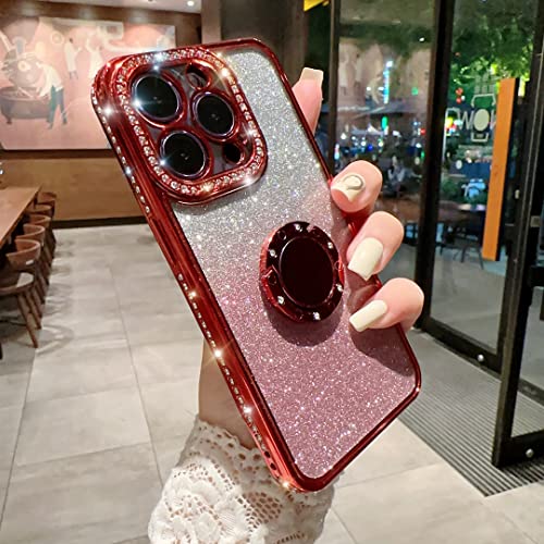 iPhone 16 Proケース 6.3インチ 対応 リング付き グラデーション キラキラ ラインストーン 背面きらきら 女性向け 薄型 カメラ保護 ソフト シンプル 韓国 人気 アイフォン 16 ケース かわいい シリコン 純正 携帯カバー おしゃれ レ