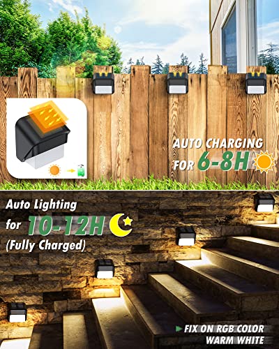 Dexnump Solar Fence Lights, Fence Solar Lights Outdoor Waterproof Rgb Glow & Warm White Color Step Lights, Solar Deck Lights For Outside Fence Deck Step Backyard Patio Stair Pool And Wall (8 Packs) #TOP2