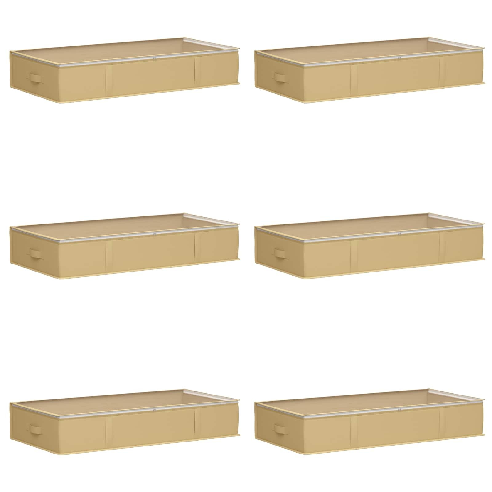 6 Scatole Stoccaggio Con Finestra Trasparente 100x50x18 cm Crema | Tessuto non tessuto traspirante, pieghevole, maniglie laterali, doppie cerniere, per vestiti e biancheria